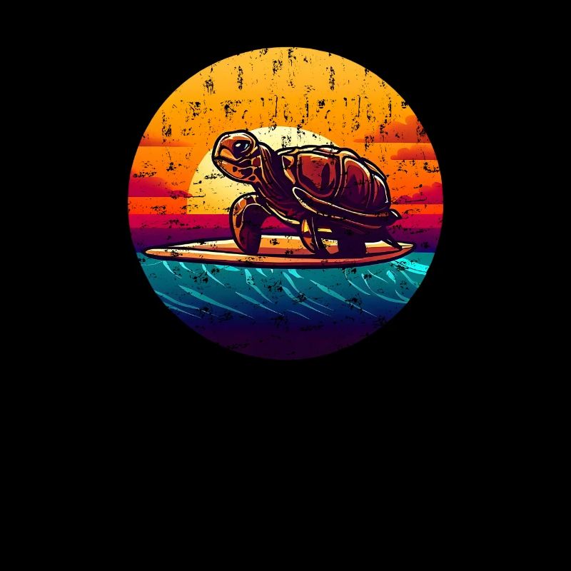 Tortue sur planche de surf Sunset