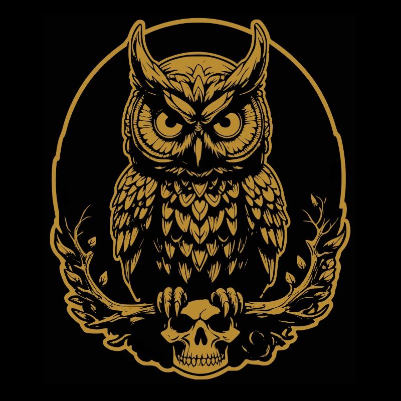 Mystische Eule sitzt auf einem Skull