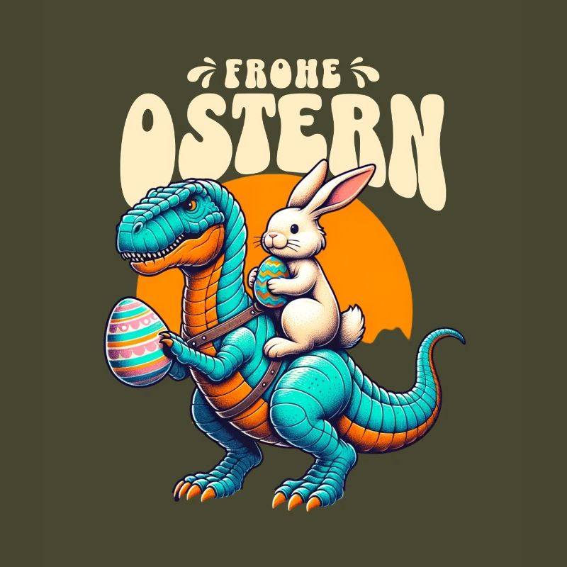 Easter Bunny Riding Dinosaur with Easter Egg