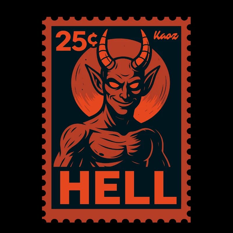 Devil Postage Stamp Hell Motif Retro Look