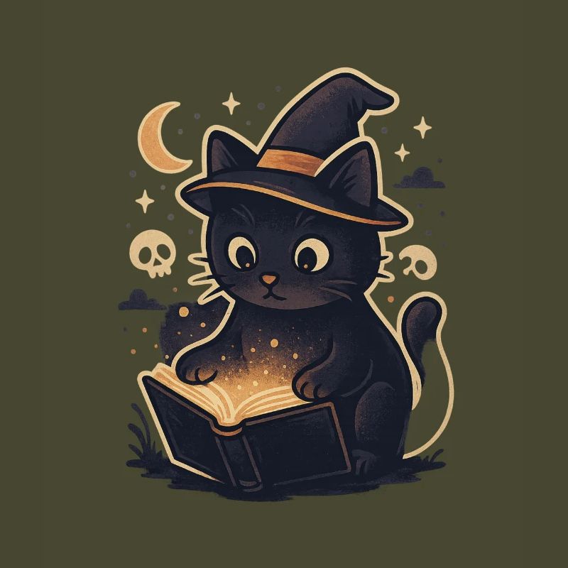 Haunted cat reads magic book