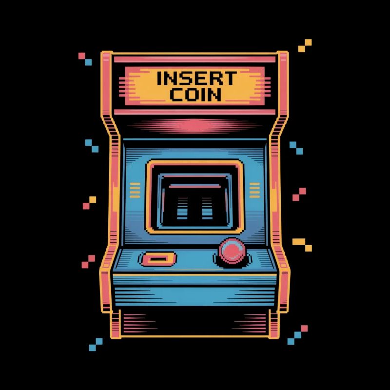 Insert Coin Retro Arcade Game Hall Pixel