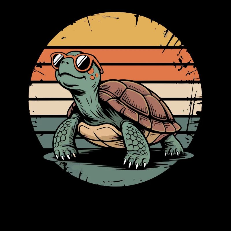 Retro turtle at sunset
