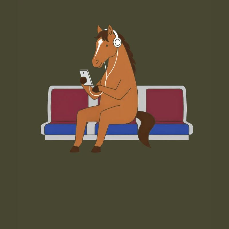 Pferd mit Kopfhörern in U-Bahn