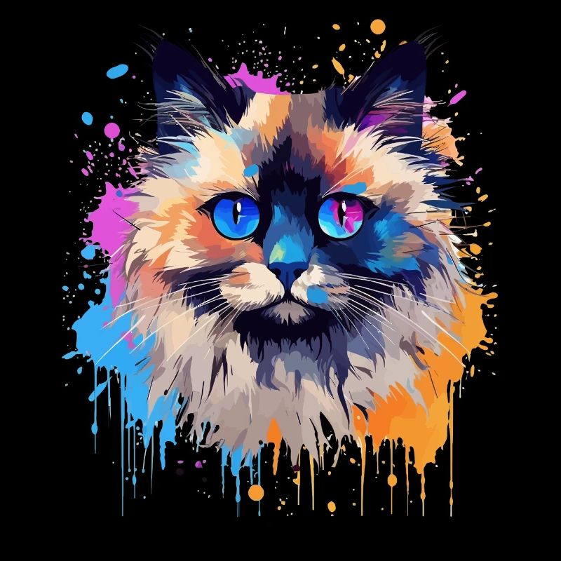 Bunte Birman-Katzengesicht-Splash-Kunst