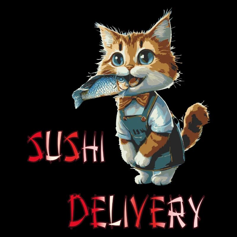 Chat avec du poisson dans la gueule