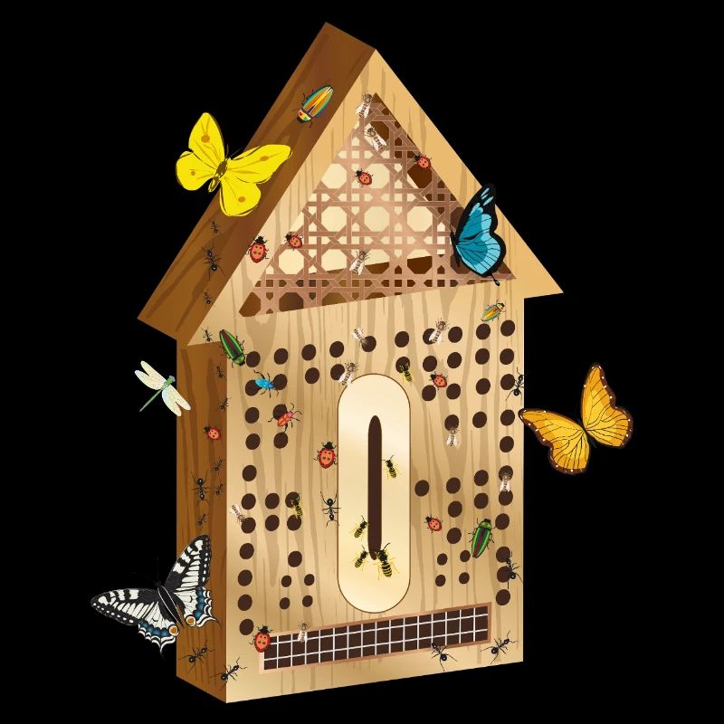 Hôtel insecte aspect bois avec illustration d’insectes