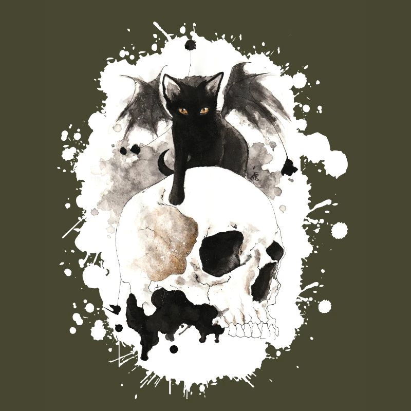 Witch cat on skull