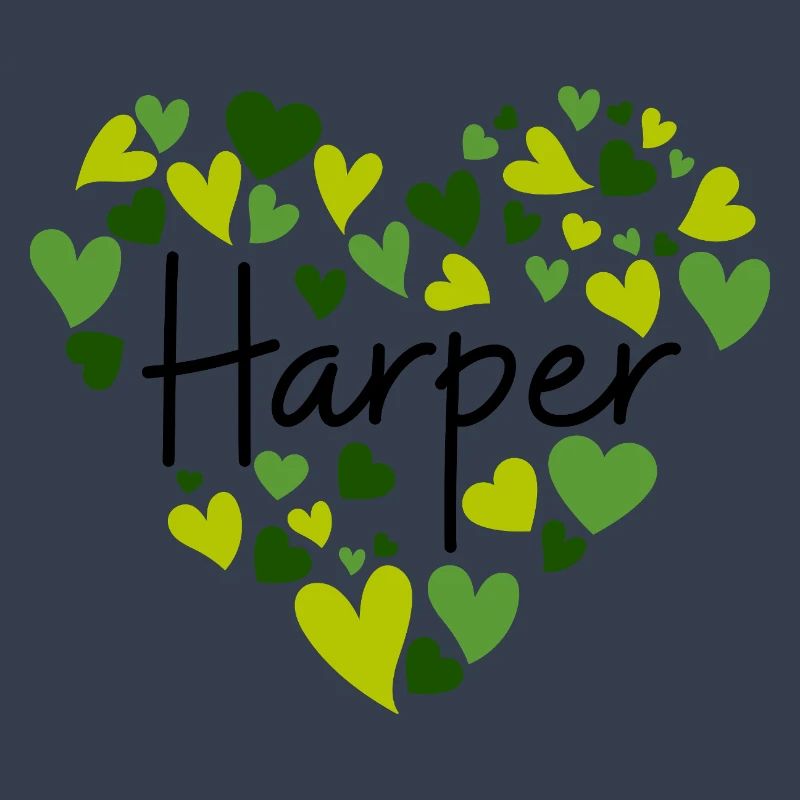 Conception du nom Harper avec des cœurs verts en forme de cœur