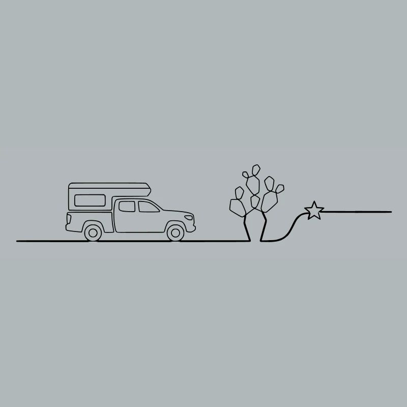 Van Camper Desert Cactus line art