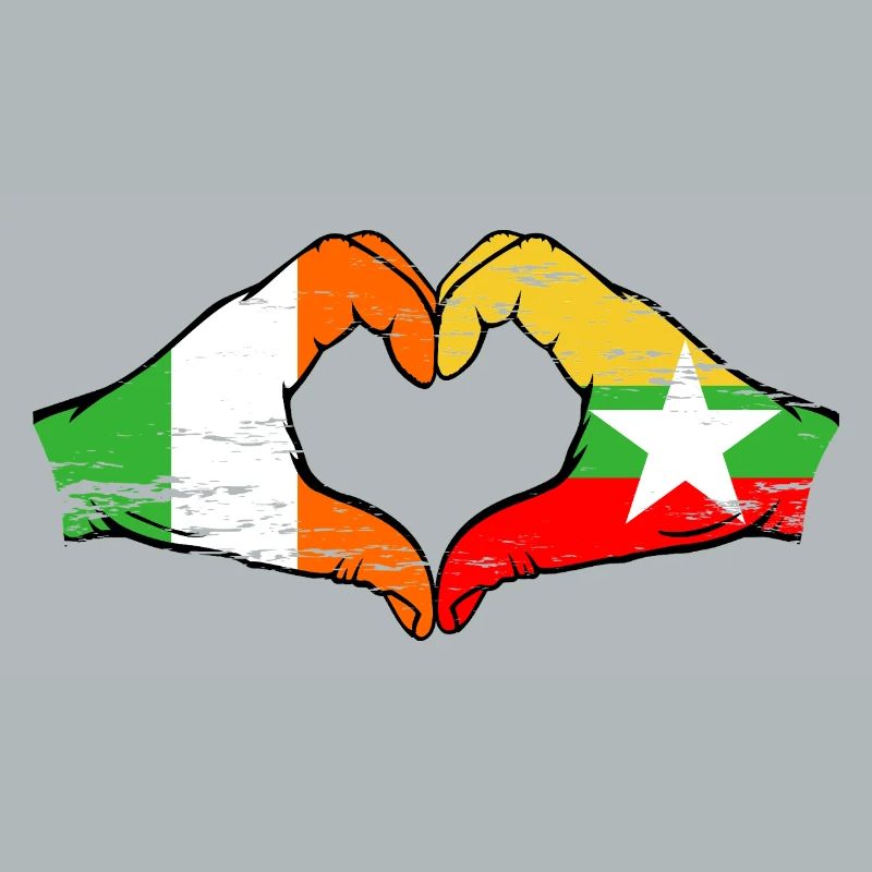Irlande Myanmar drapeau mains forme de coeur utilisé