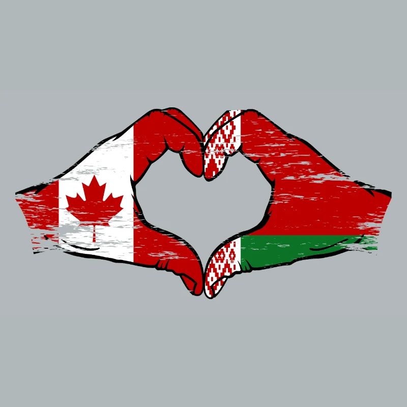 Canada Biélorussie drapeau mains forme de coeur utilisé