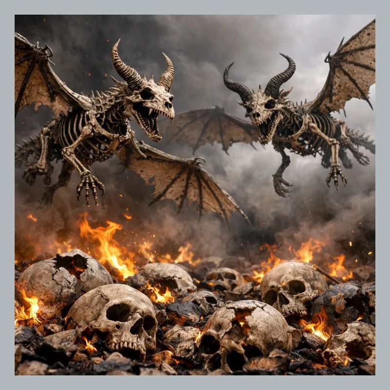 Skeleton Dragons in Flames