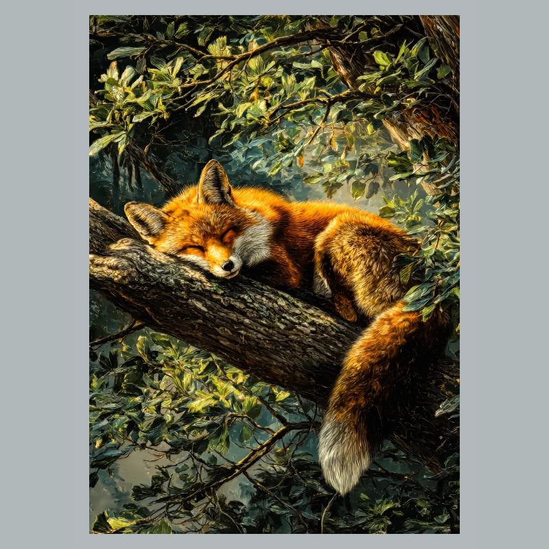 Sleeping Fox in Sunlit Forest