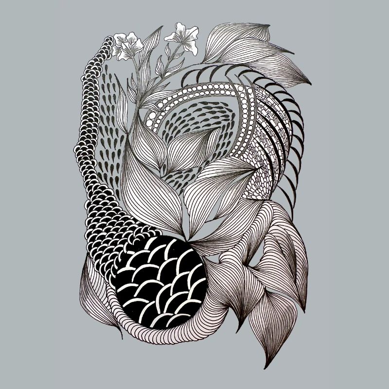 Black and White Leaf Snake Pattern