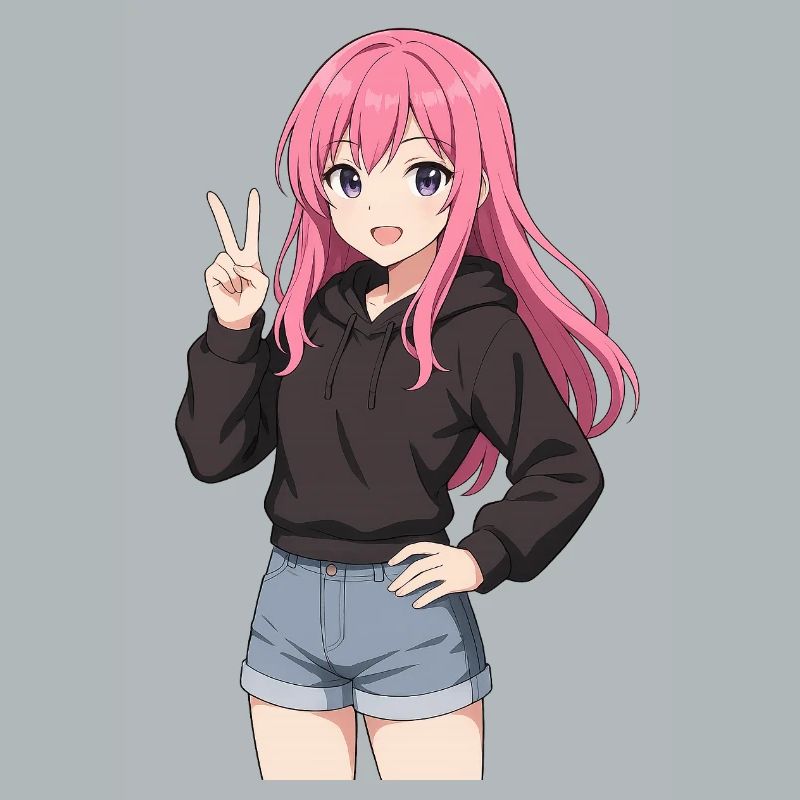 Anime-Mädchen mit rosa Kapuzenpullover