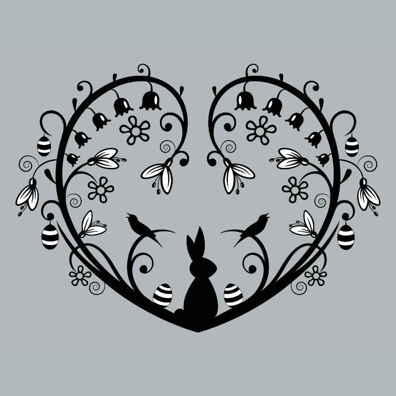 Heart with Easter bunny, snowdrops and easter eggs