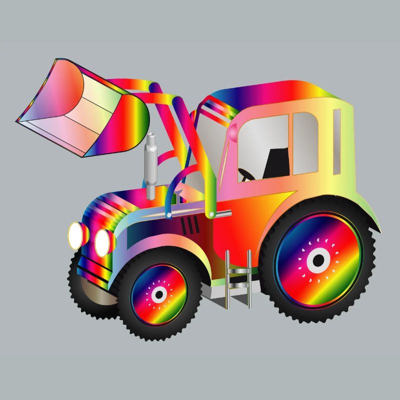 Tractor front loader in bright rainbow colors