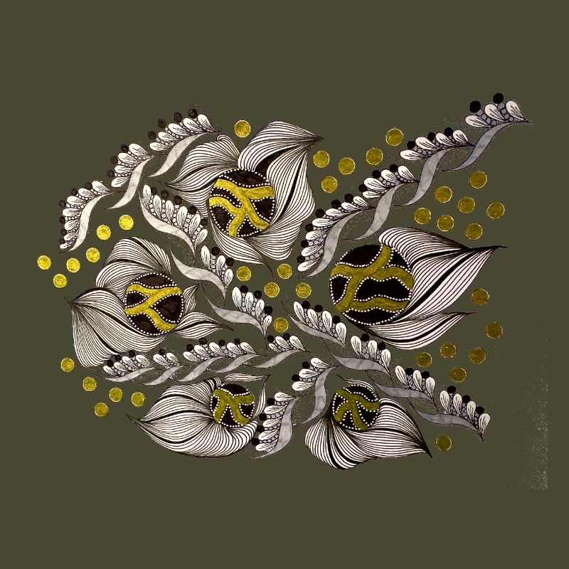 Leaf Lines Pattern with Gold Dots