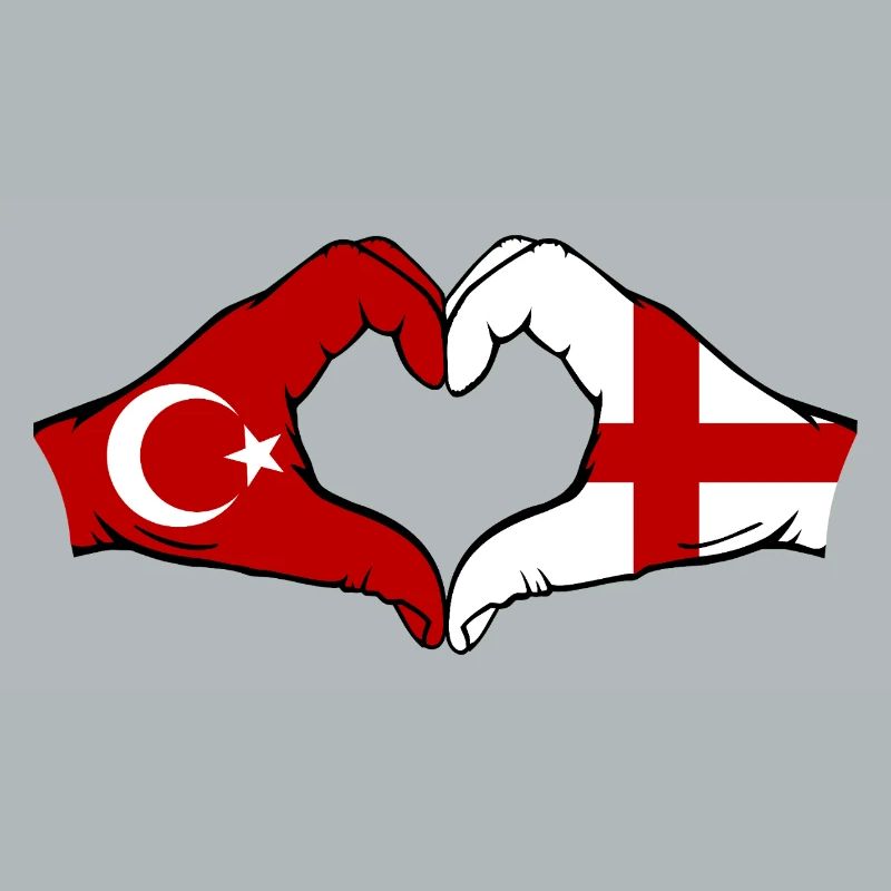 Turquie Angleterre Drapeau Mains Coeur Forme