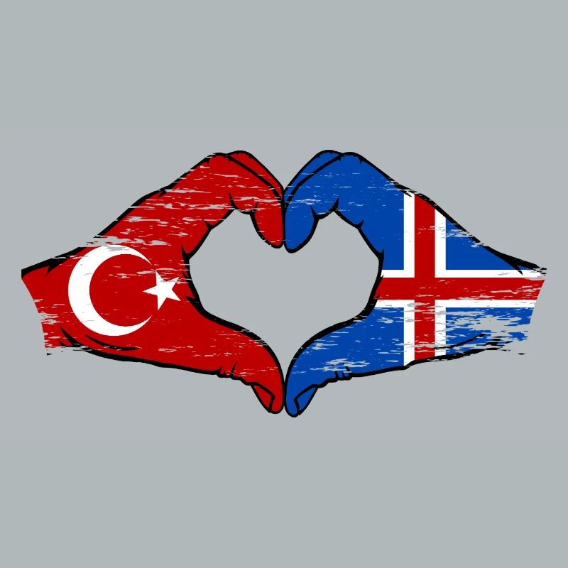 Turkey Iceland Flag Hands Heart Shape Used