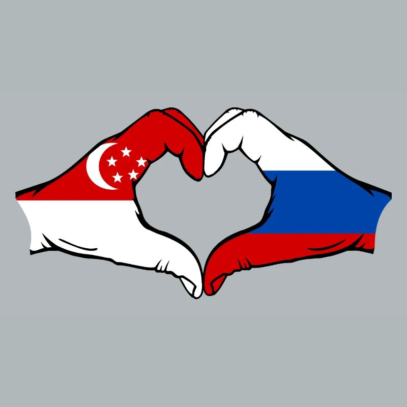 Singapour Russie Drapeau Mains Coeur Forme