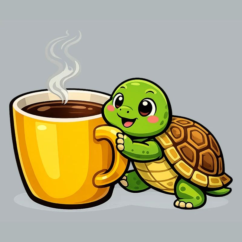 Kaffeeturtle mit dampfendem Becher