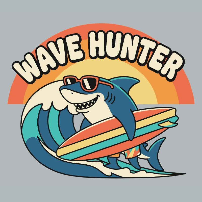 Wave Hunter Shark Surf Sunset