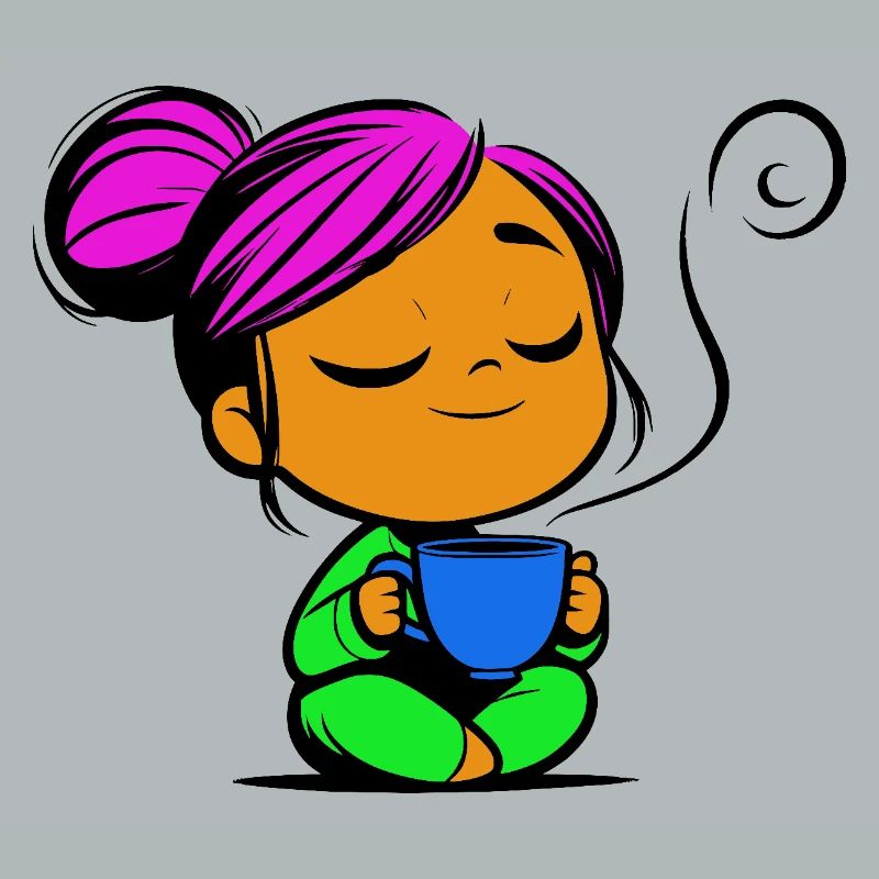 Tassmine enspannt mit einer Tasse Tee oder Kaffee