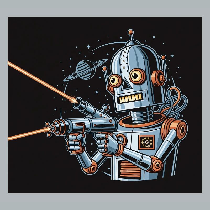 Retro Sci-Fi Robot with Laser Weapon