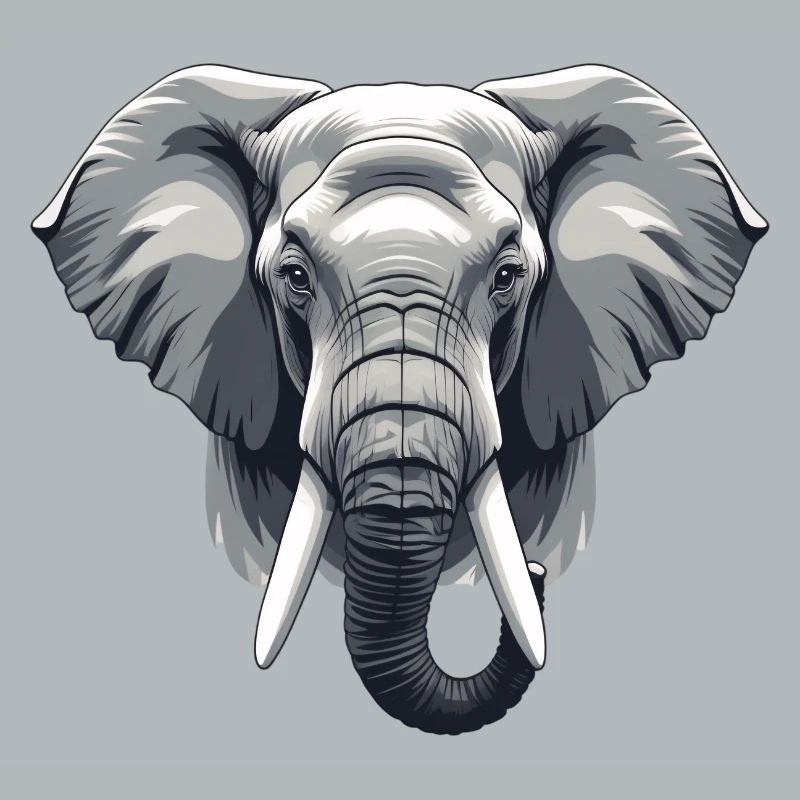 Elephant Head Grayscale Vector
