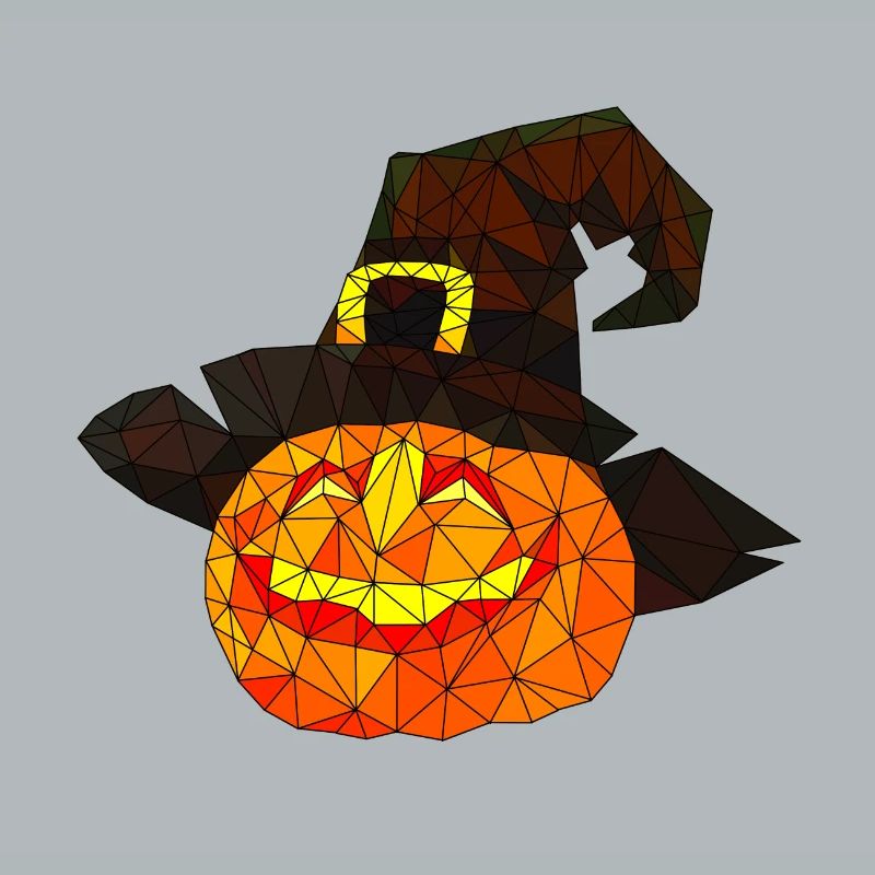 Polygonal Halloween Pumpkin Triangular Poly Art