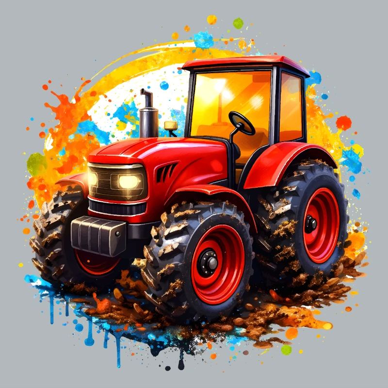 Roter Traktor mit Farbspritzern 