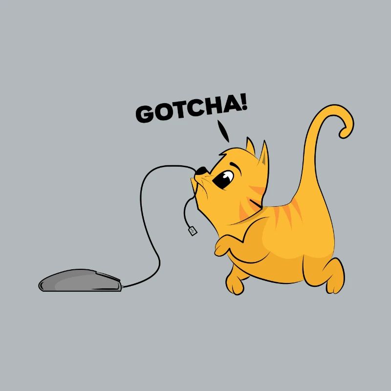 Cat catches computer mouse gift kitten