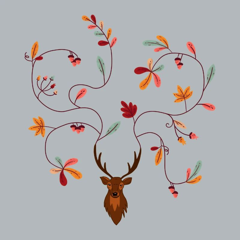 Hirsch im Herbst Geschenkidee Geweih mit Blättern