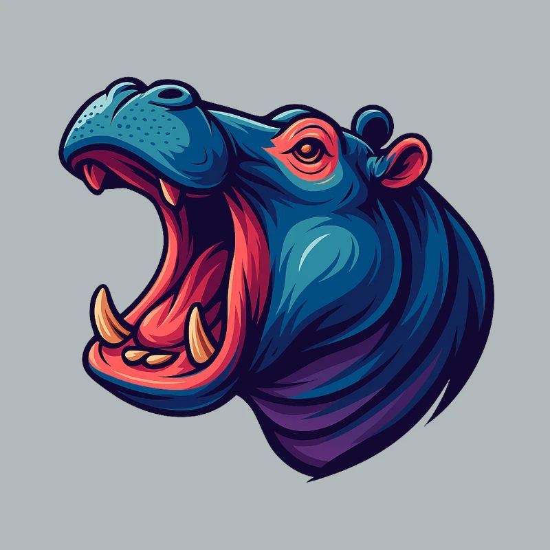 Neon hippo with an open muzzle