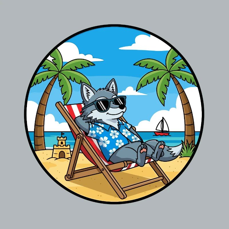 Cool Wolf Beach Vacation Summer Vibes