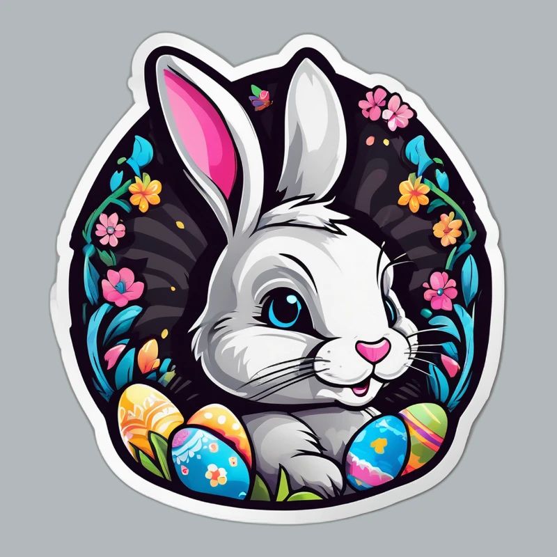 Spring rabbit and colorful eggs