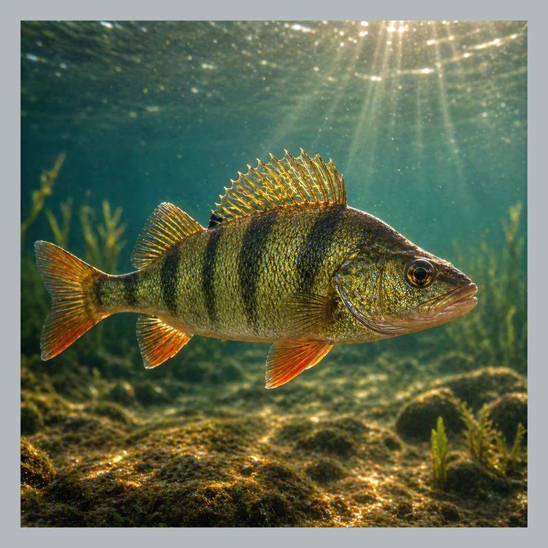 Perch in sunlight underwater