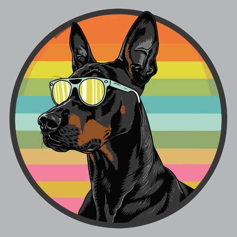 Cool Dobermann mit Sonnenbrille im Retro-Look