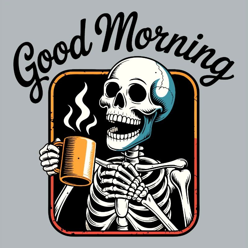 Coffee Skeleton with Steaming Cup