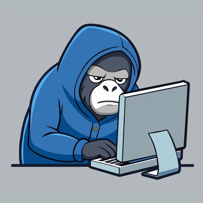 Mignon gorille hacker en sweat à capuche devant le PC