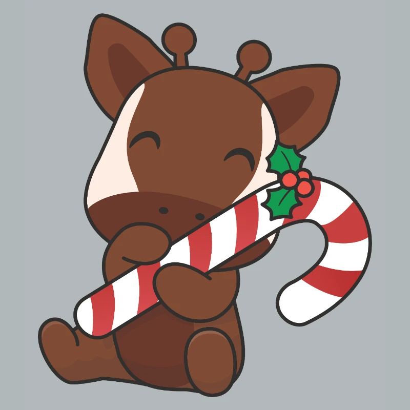 Cute Christmas okapi with candy cane