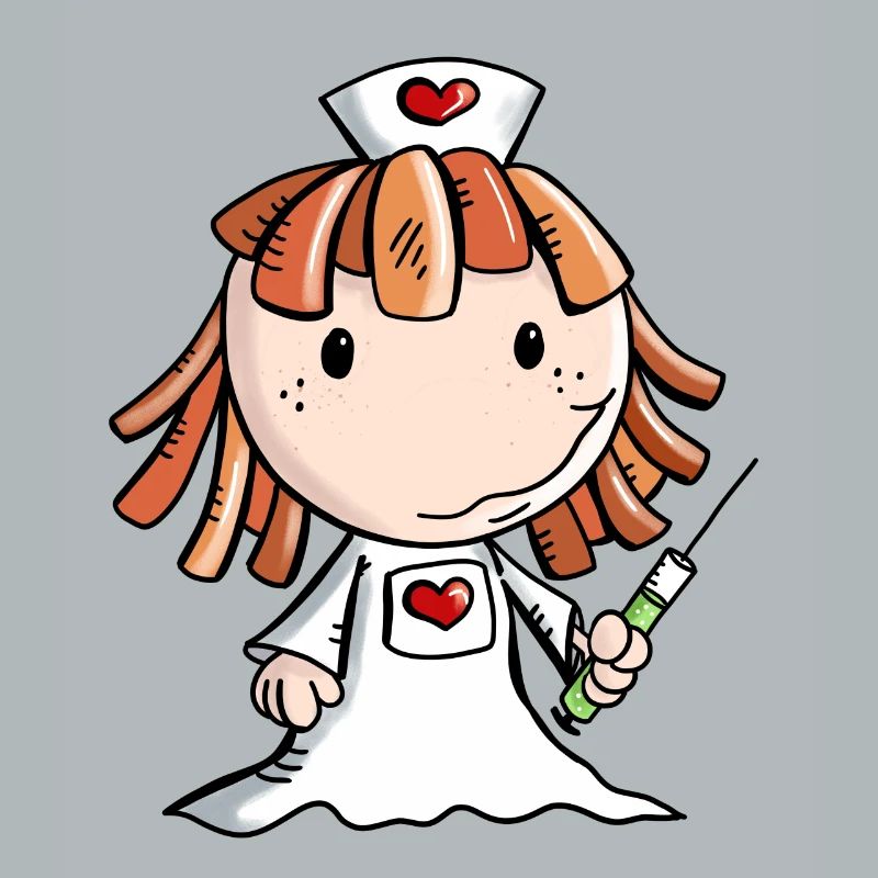 Krankenschwester Comic mit Herz und Spritze