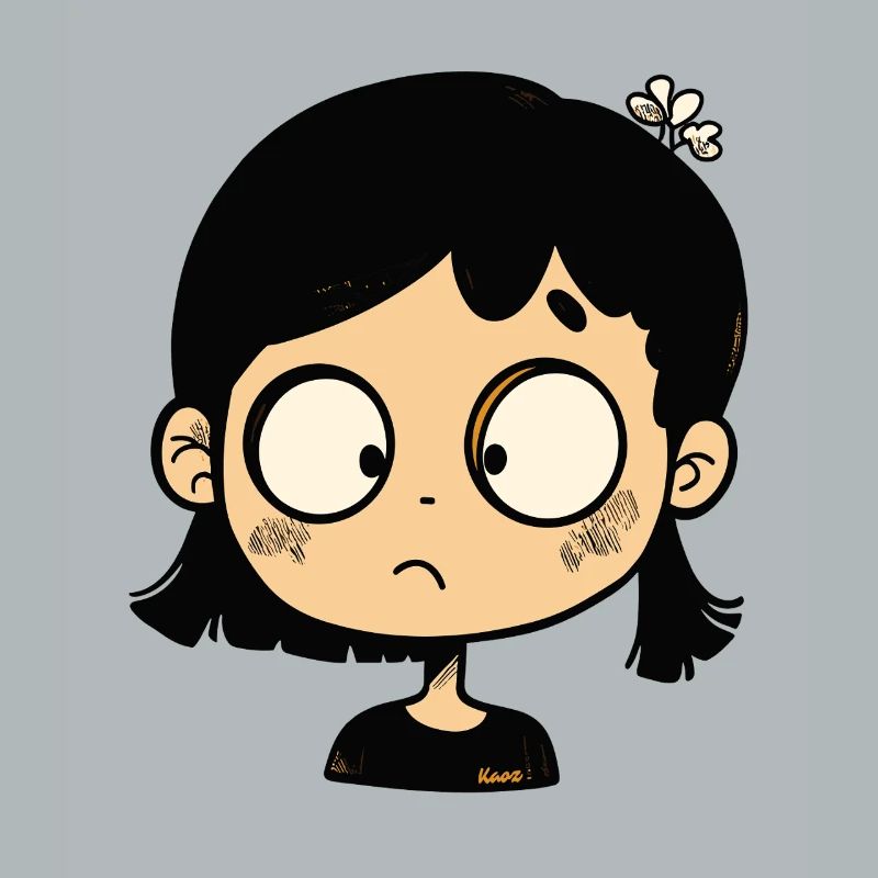 fille de dessin animé réfléchie