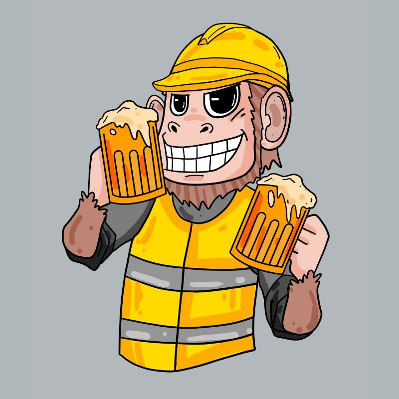 Bauarbeiter Affe mit Bier
