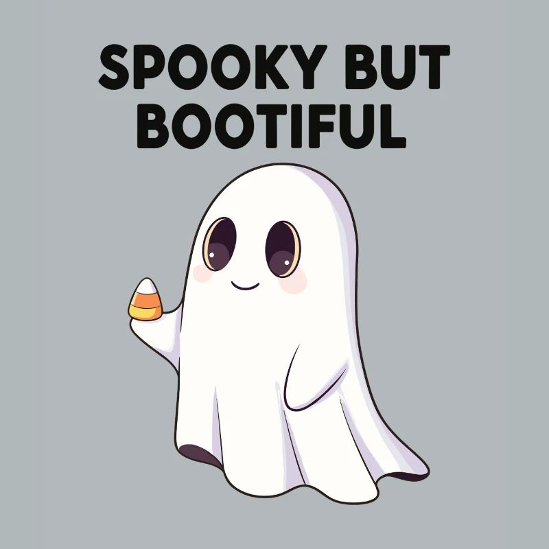 Spooky But Bootiful Cute Ghost Holding Candy Corn 