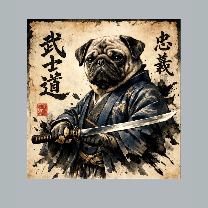 Samurai Pug Japanese Calligraphy Artwork
