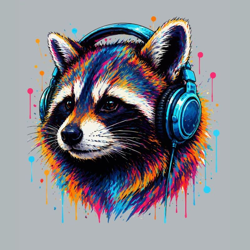 Waschbär mit Kopfhörern