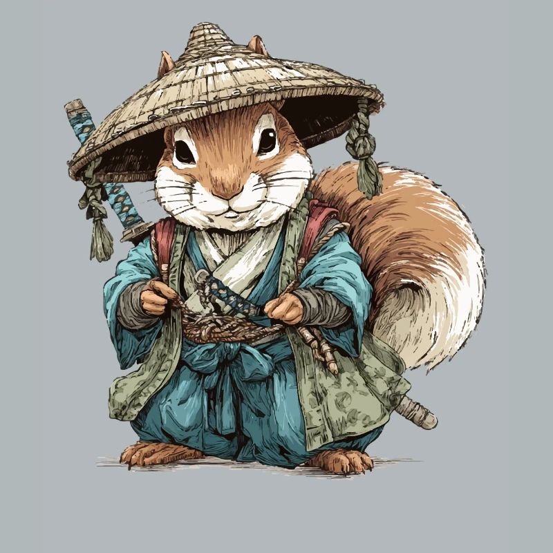 Squirrel Samurai in Blue Kimono